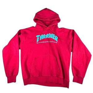 Thrasher Hoodie Mens M Red Pullover Graphic Logo Skate Streetwear